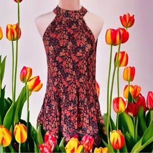 PLEIONE TOP BLOUSE FLORAL PRINT SLEEVELESS TIE BOW DETAIL SMALL